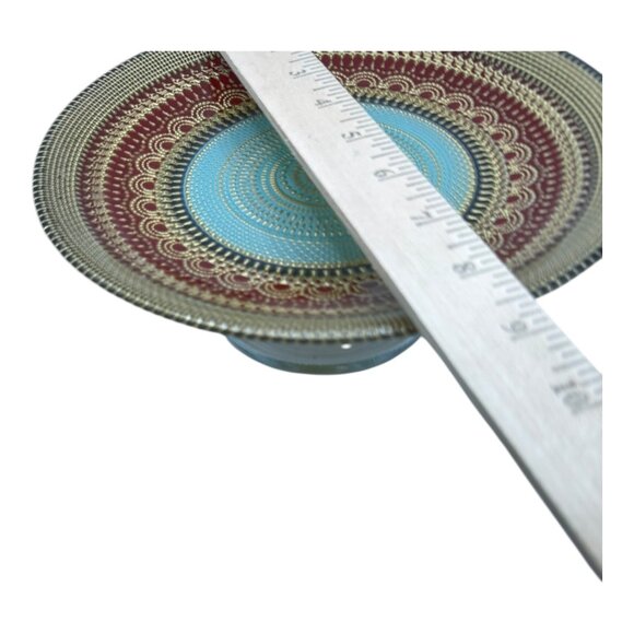 Turkish Mandala Glass Stand With  Red, Gold & Blue Pattern 12" Diameter Elevated - Picture 3 of 9